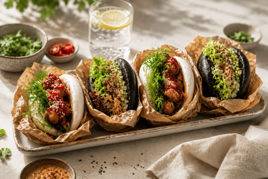 Four mini meat burgers