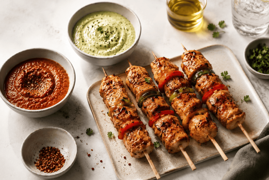 Four meat skewers
