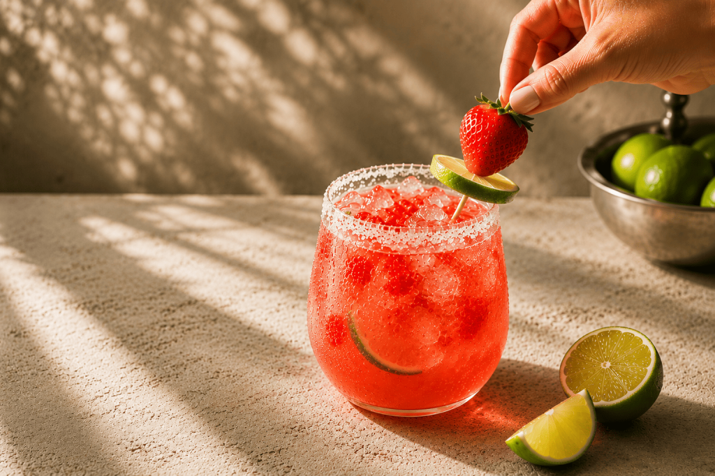 bebida fría roja con limón y fresa