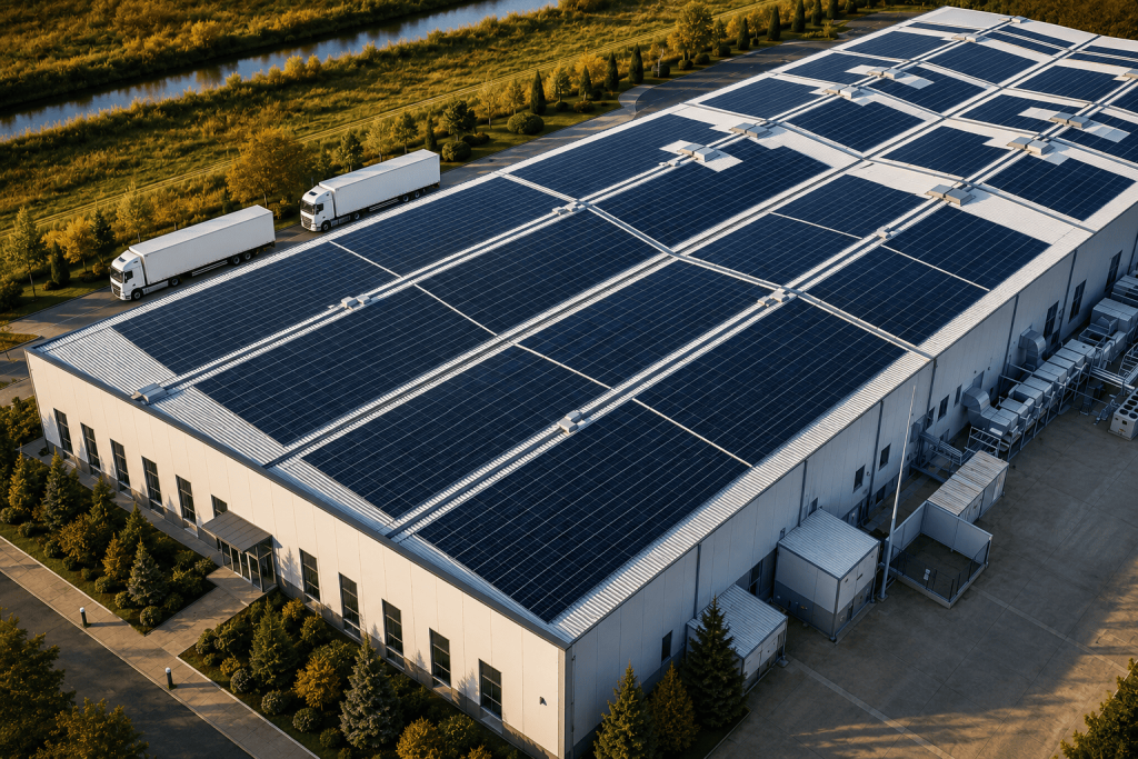Building with solar panels on the roof